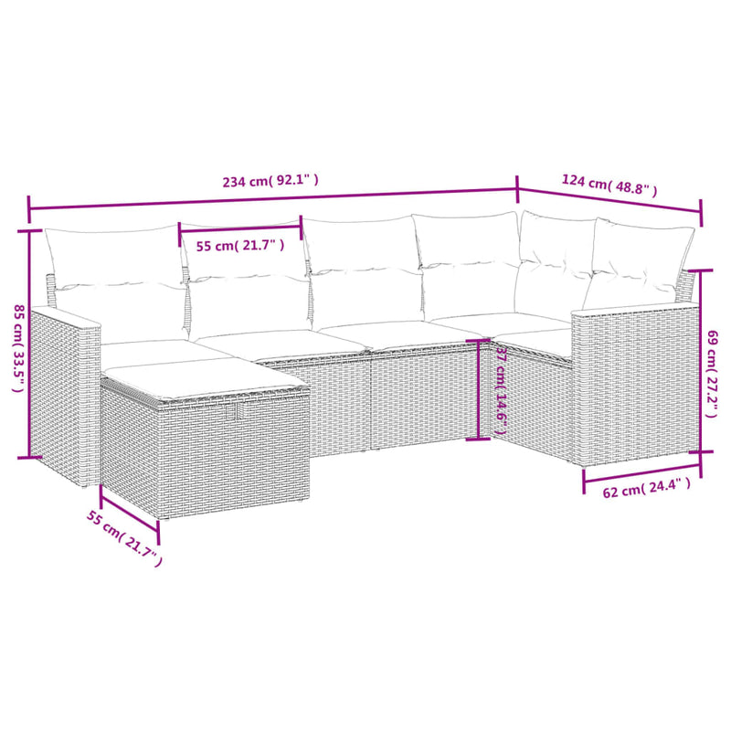 6 Piece Garden Sofa Set with Cushions Black Poly Rattan Payday Deals