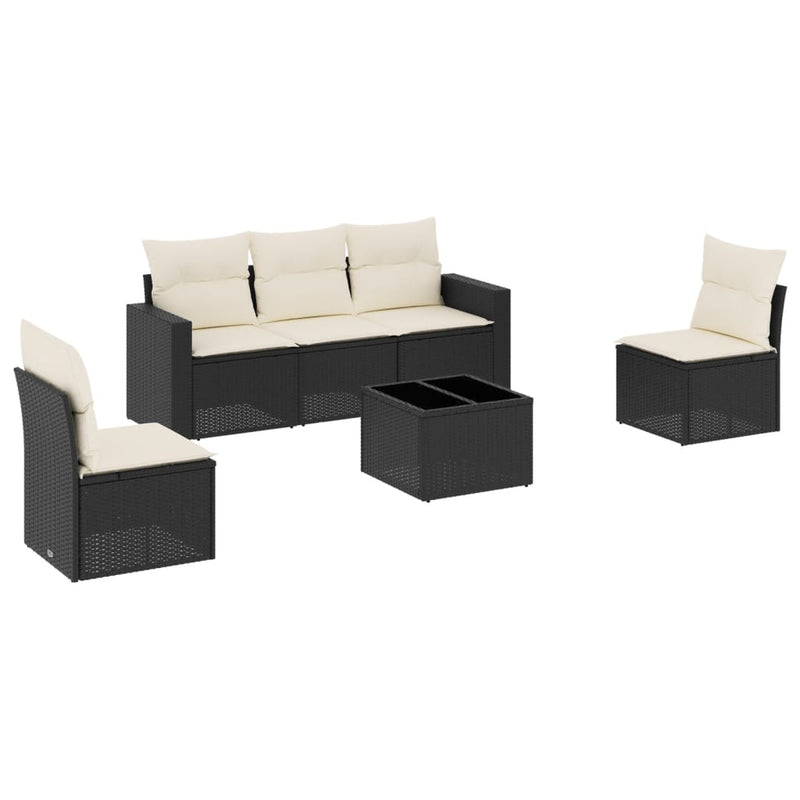 6 Piece Garden Sofa Set with Cushions Black Poly Rattan Payday Deals