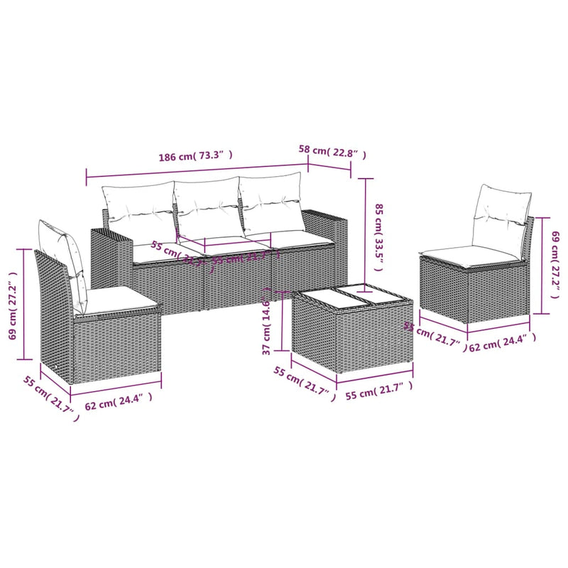 6 Piece Garden Sofa Set with Cushions Black Poly Rattan Payday Deals