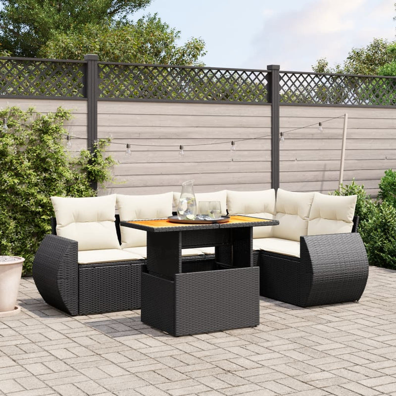 6 Piece Garden Sofa Set with Cushions Black Poly Rattan Payday Deals