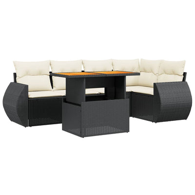 6 Piece Garden Sofa Set with Cushions Black Poly Rattan Payday Deals