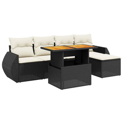 6 Piece Garden Sofa Set with Cushions Black Poly Rattan Payday Deals