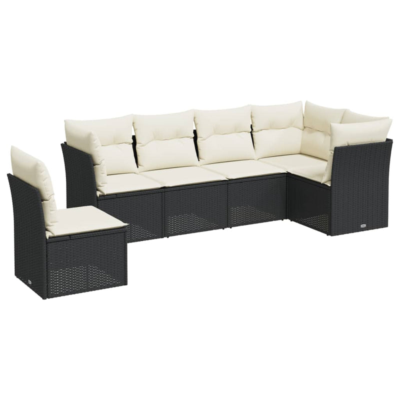 6 Piece Garden Sofa Set with Cushions Black Poly Rattan Payday Deals