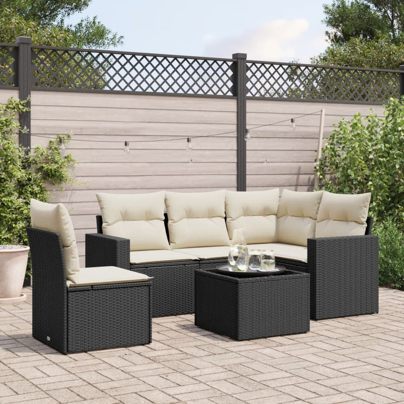 6 Piece Garden Sofa Set with Cushions Black Poly Rattan Payday Deals