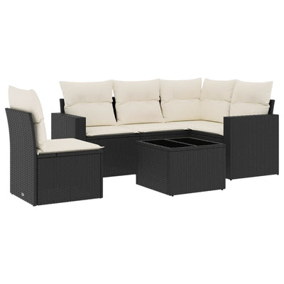 6 Piece Garden Sofa Set with Cushions Black Poly Rattan Payday Deals