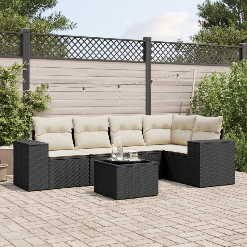 6 Piece Garden Sofa Set with Cushions Black Poly Rattan Payday Deals