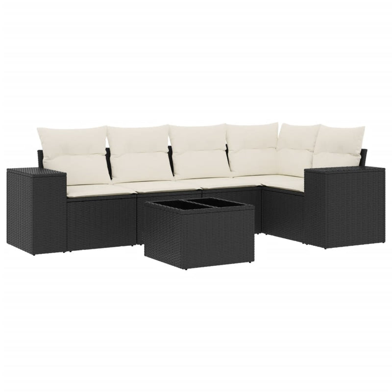6 Piece Garden Sofa Set with Cushions Black Poly Rattan Payday Deals