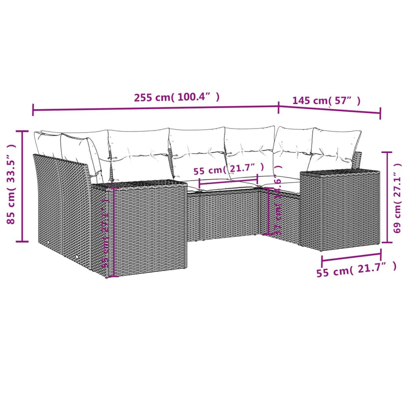 6 Piece Garden Sofa Set with Cushions Black Poly Rattan Payday Deals