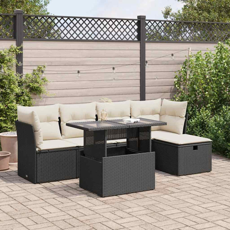 6 Piece Garden Sofa Set with Cushions Black Poly Rattan Payday Deals