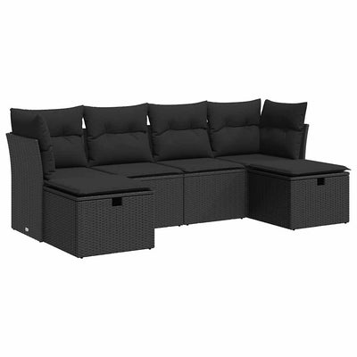 6 Piece Garden Sofa Set with Cushions Black Poly Rattan Payday Deals
