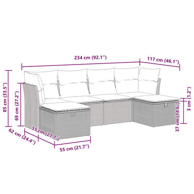 6 Piece Garden Sofa Set with Cushions Black Poly Rattan Payday Deals