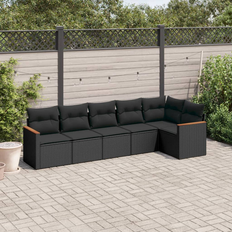 6 Piece Garden Sofa Set with Cushions Black Poly Rattan Payday Deals