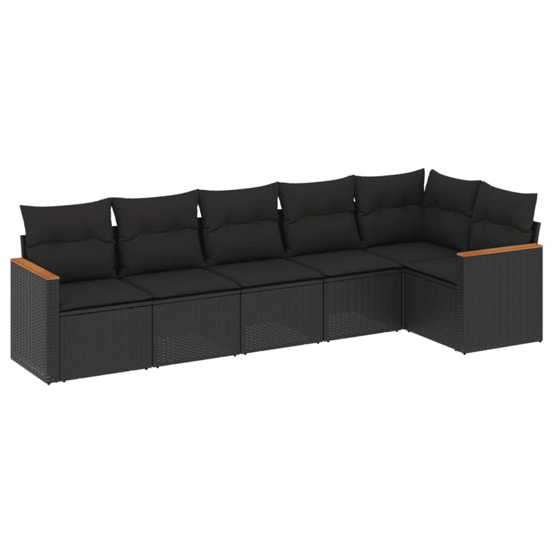 6 Piece Garden Sofa Set with Cushions Black Poly Rattan Payday Deals