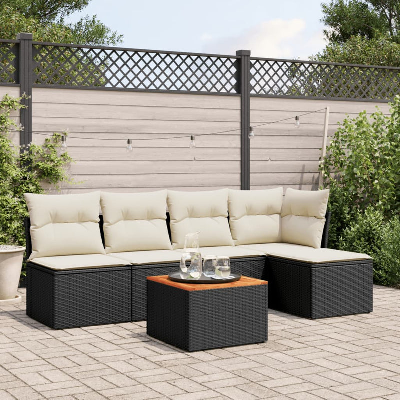 6 Piece Garden Sofa Set with Cushions Black Poly Rattan Payday Deals