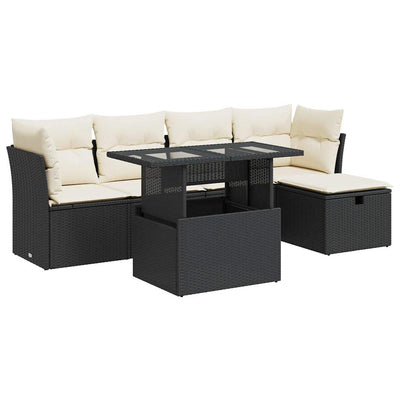 6 Piece Garden Sofa Set with Cushions Black Poly Rattan Payday Deals