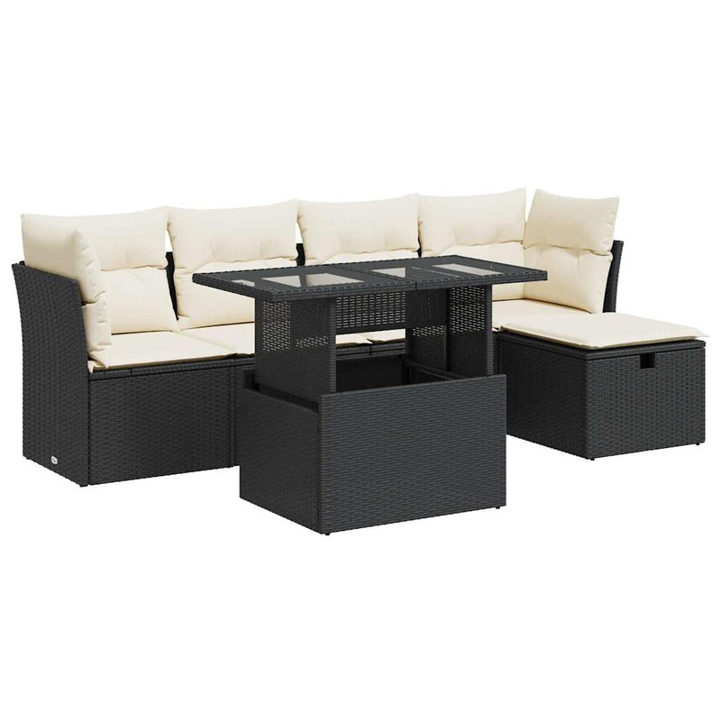 6 Piece Garden Sofa Set with Cushions Black Poly Rattan Payday Deals