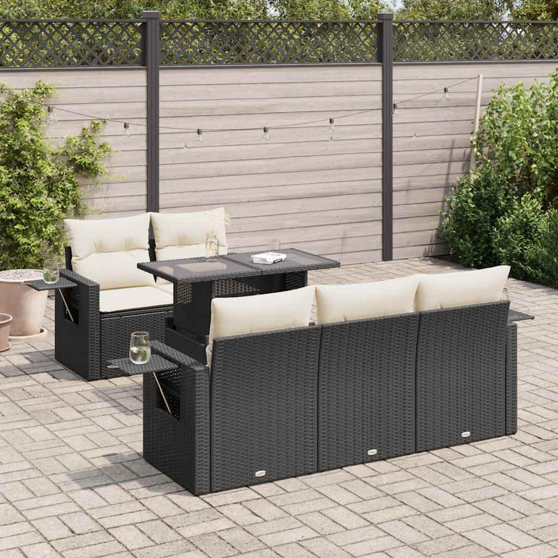 6 Piece Garden Sofa Set with Cushions Black Poly Rattan Payday Deals