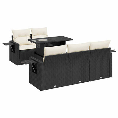 6 Piece Garden Sofa Set with Cushions Black Poly Rattan Payday Deals