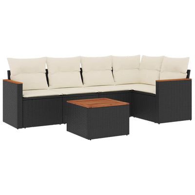 6 Piece Garden Sofa Set with Cushions Black Poly Rattan Payday Deals