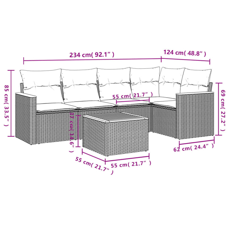 6 Piece Garden Sofa Set with Cushions Black Poly Rattan Payday Deals