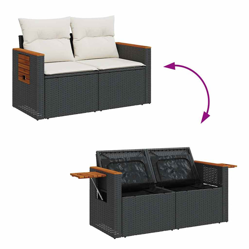 6 Piece Garden Sofa Set with Cushions Black Poly Rattan Payday Deals