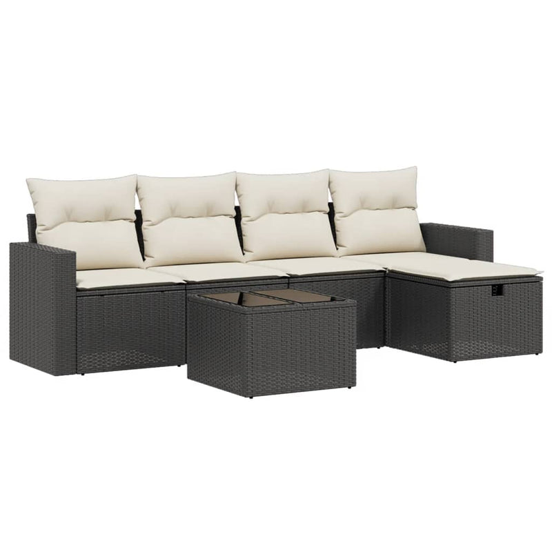 6 Piece Garden Sofa Set with Cushions Black Poly Rattan Payday Deals