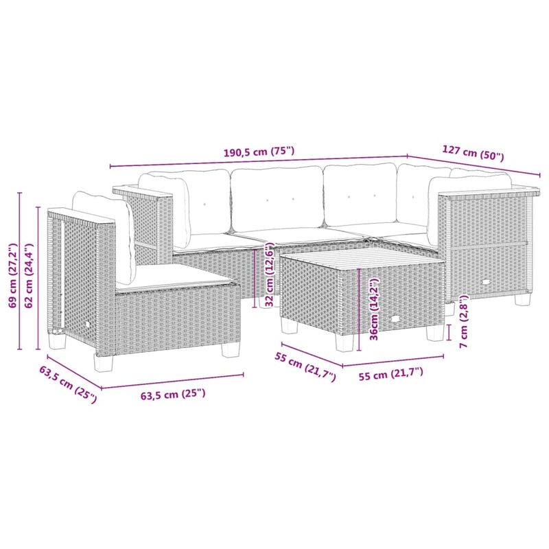 6 Piece Garden Sofa Set with Cushions Black Poly Rattan Payday Deals