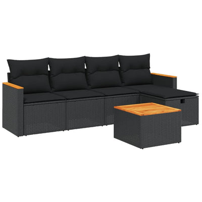 6 Piece Garden Sofa Set with Cushions Black Poly Rattan Payday Deals