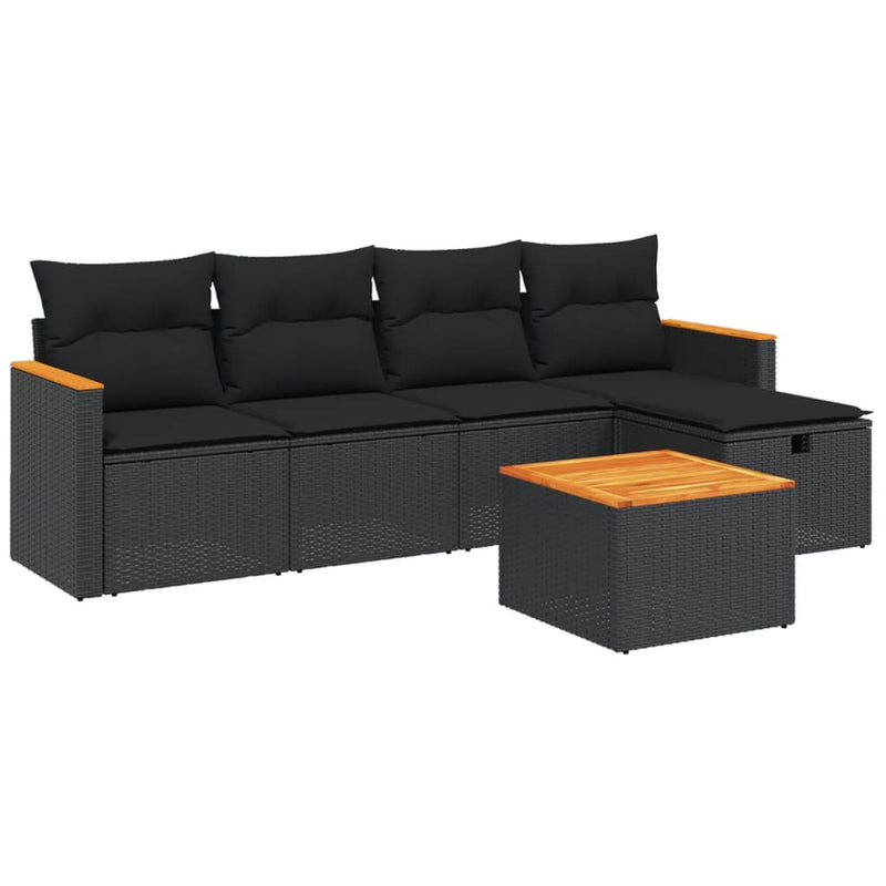6 Piece Garden Sofa Set with Cushions Black Poly Rattan Payday Deals