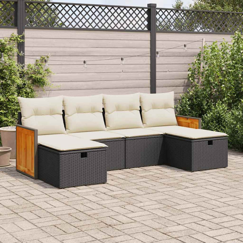 6 Piece Garden Sofa Set with Cushions Black Poly Rattan Payday Deals
