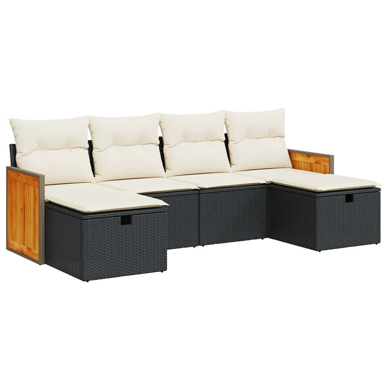 6 Piece Garden Sofa Set with Cushions Black Poly Rattan Payday Deals
