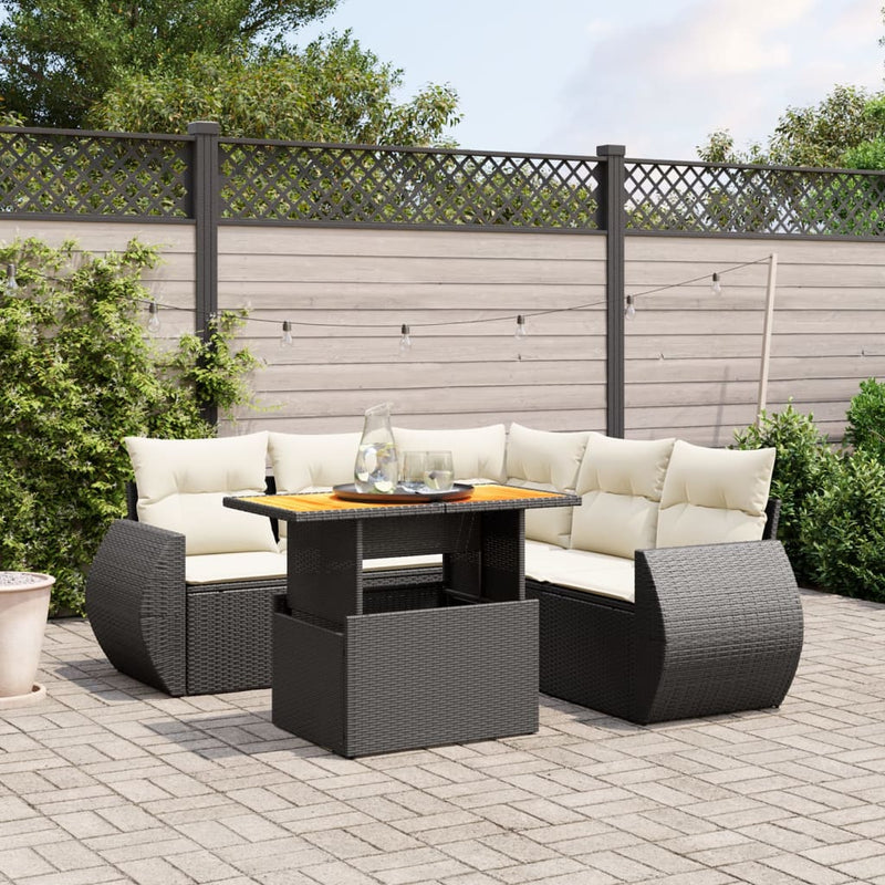 6 Piece Garden Sofa Set with Cushions Black Poly Rattan Payday Deals