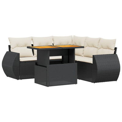 6 Piece Garden Sofa Set with Cushions Black Poly Rattan Payday Deals