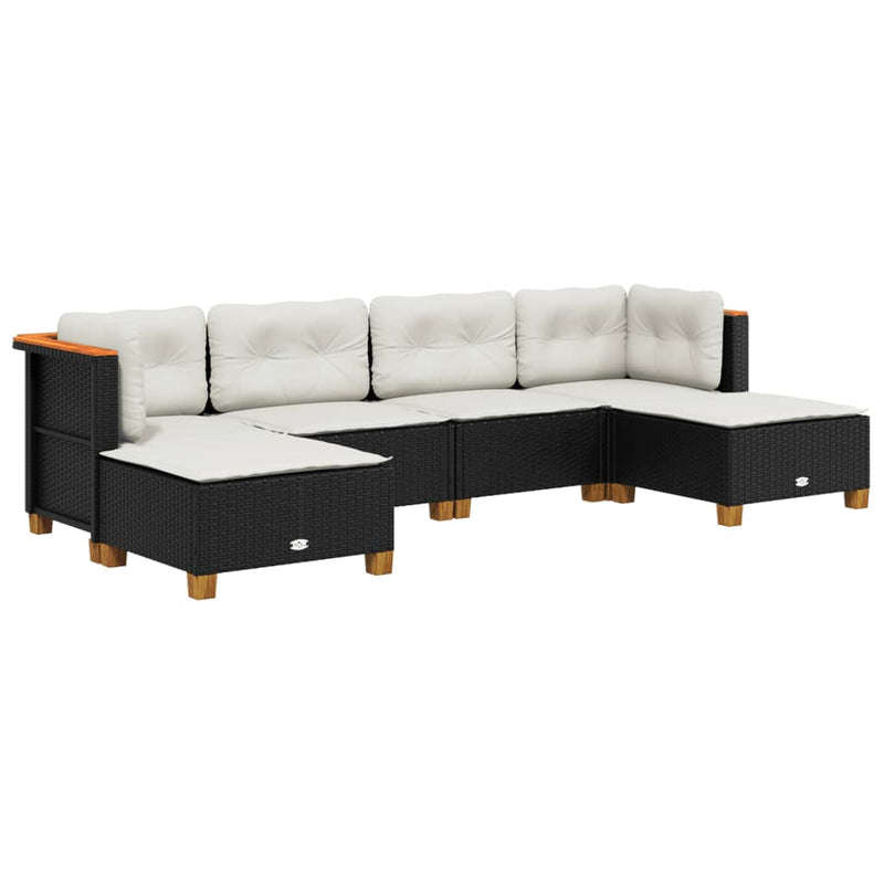 6 Piece Garden Sofa Set with Cushions Black Poly Rattan Payday Deals