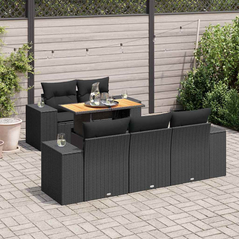 6 Piece Garden Sofa Set with Cushions Black Poly Rattan Payday Deals