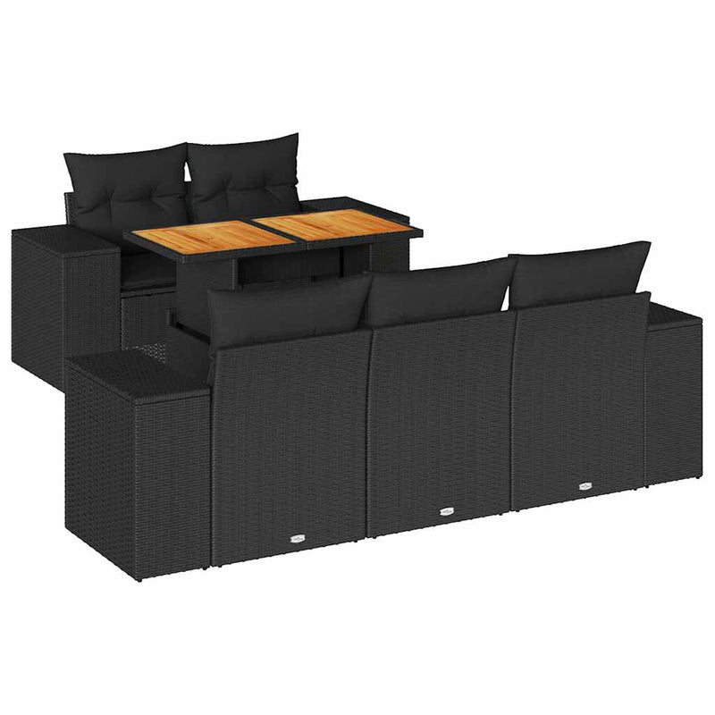 6 Piece Garden Sofa Set with Cushions Black Poly Rattan Payday Deals