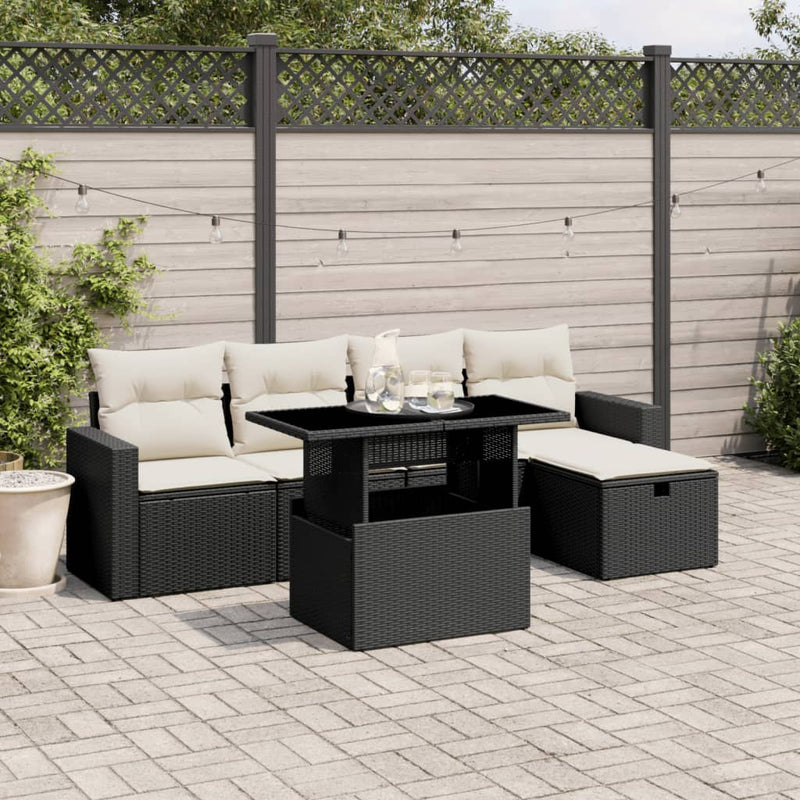 6 Piece Garden Sofa Set with Cushions Black Poly Rattan Payday Deals