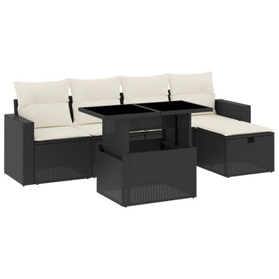 6 Piece Garden Sofa Set with Cushions Black Poly Rattan Payday Deals