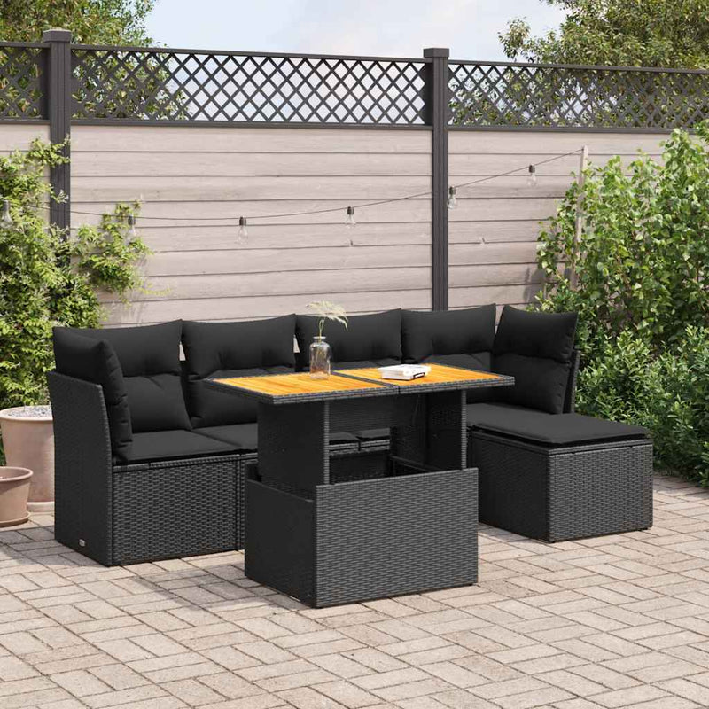 6 Piece Garden Sofa Set with Cushions Black Poly Rattan Payday Deals