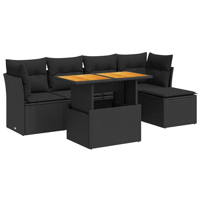 6 Piece Garden Sofa Set with Cushions Black Poly Rattan Payday Deals