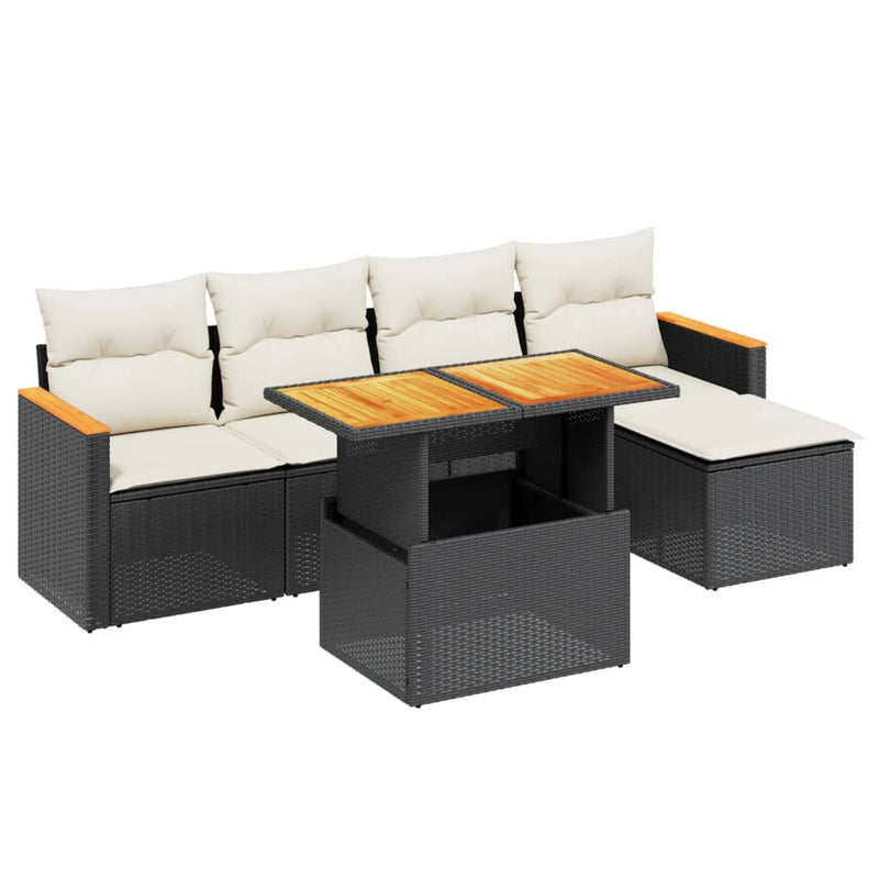 6 Piece Garden Sofa Set with Cushions Black Poly Rattan Payday Deals