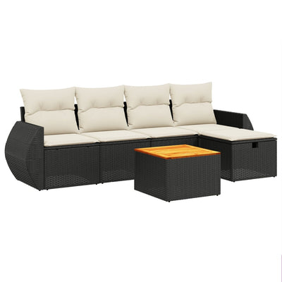 6 Piece Garden Sofa Set with Cushions Black Poly Rattan Payday Deals