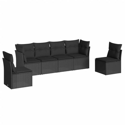 6 Piece Garden Sofa Set with Cushions Black Poly Rattan Payday Deals