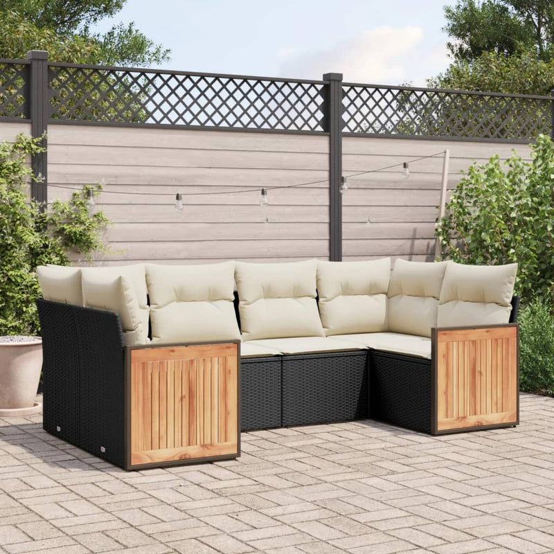 6 Piece Garden Sofa Set with Cushions Black Poly Rattan Payday Deals