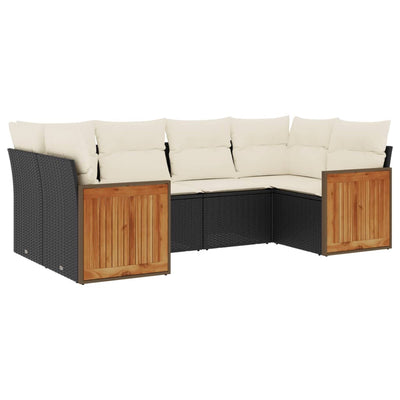 6 Piece Garden Sofa Set with Cushions Black Poly Rattan Payday Deals