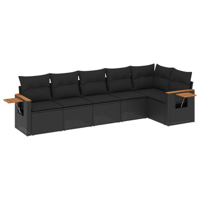 6 Piece Garden Sofa Set with Cushions Black Poly Rattan Payday Deals