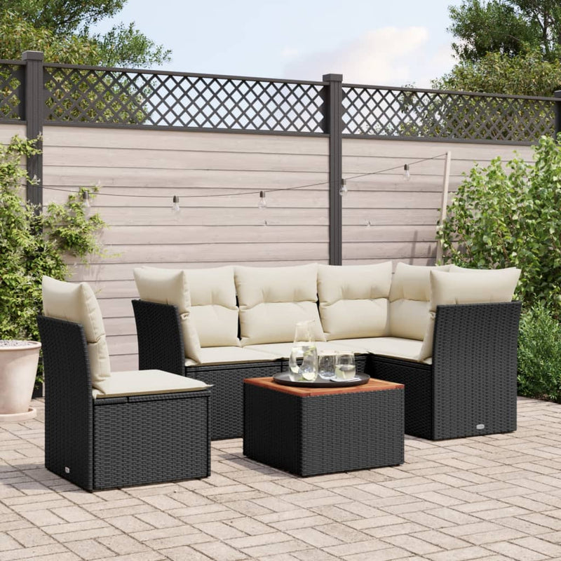 6 Piece Garden Sofa Set with Cushions Black Poly Rattan Payday Deals