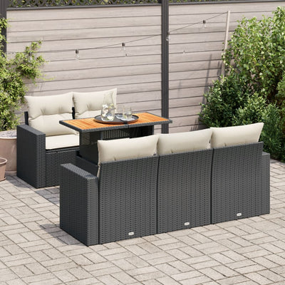 6 Piece Garden Sofa Set with Cushions Black Poly Rattan