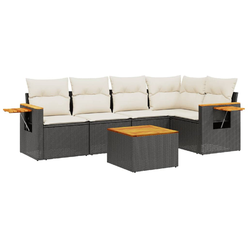 6 Piece Garden Sofa Set with Cushions Black Poly Rattan Payday Deals