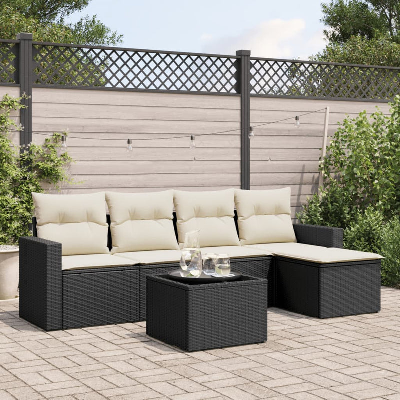 6 Piece Garden Sofa Set with Cushions Black Poly Rattan Payday Deals
